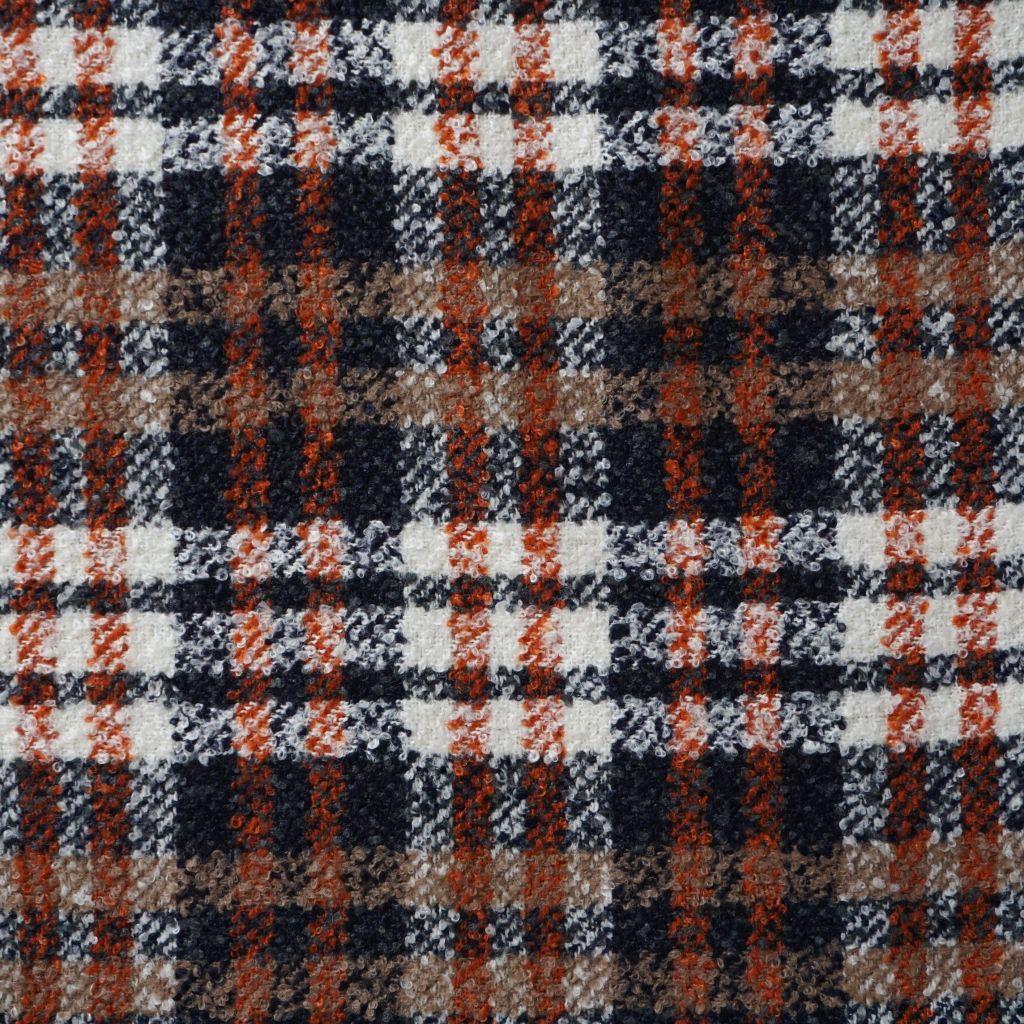 Bouclé Mantelstoff Karo blau rost beige